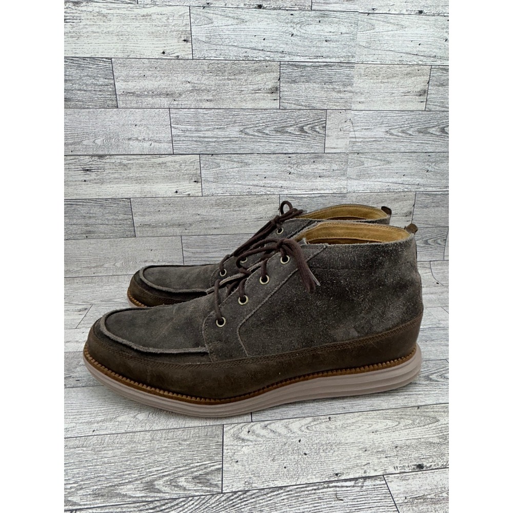 Cole Haan Grand.OS Men Size 11.5 M Grey Suede Moc Toe Chukka Boots C23433 - Picture 5 of 14